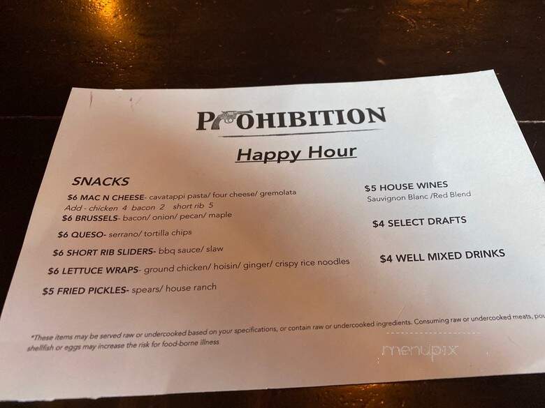 Prohibition - Denver, CO menu_pic