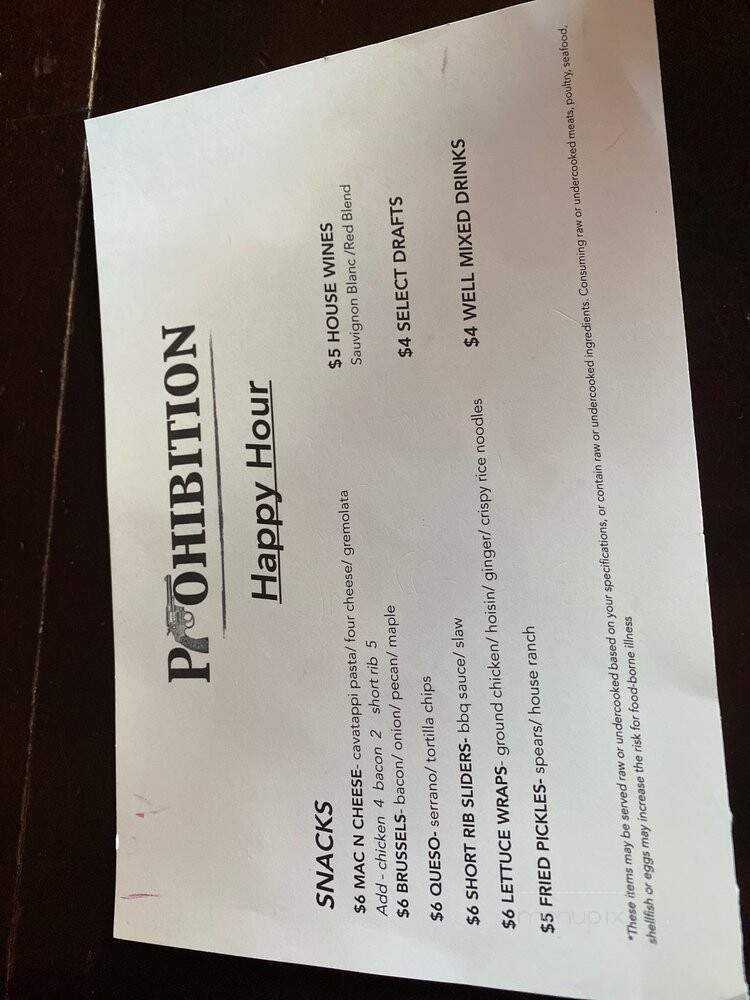 Prohibition - Denver, CO menu_pic