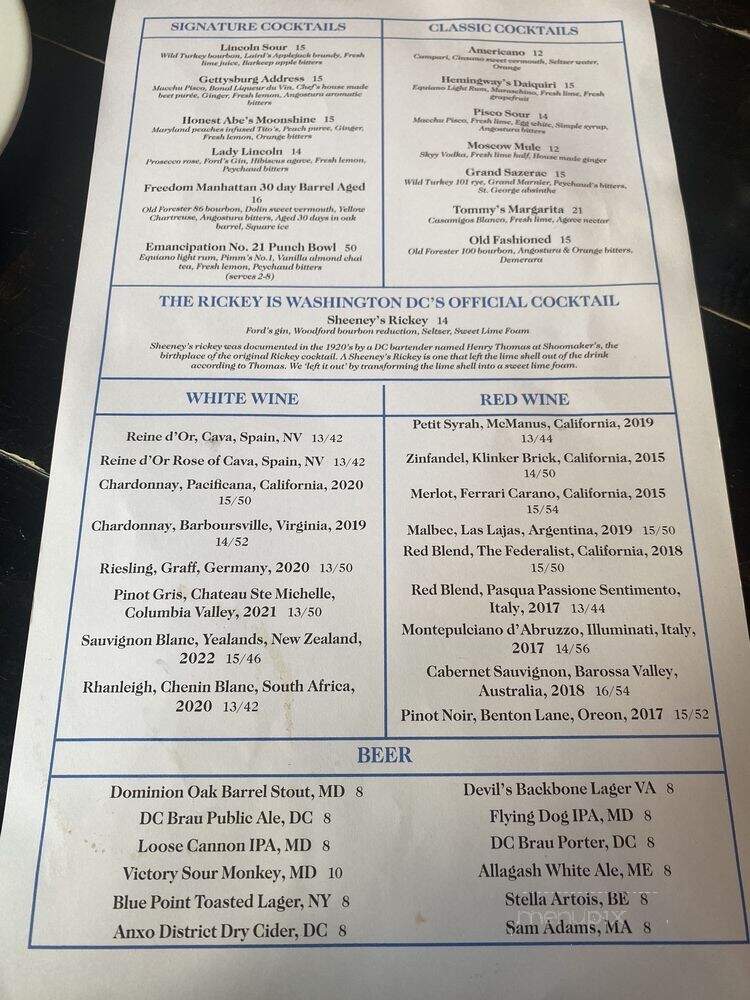 Lincoln Restaurant - Washington, DC menu_pic