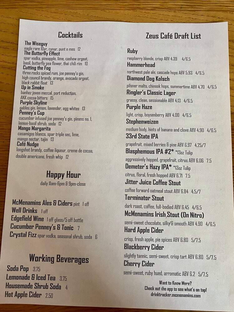 Zeus Cafe - Portland, OR menu_pic