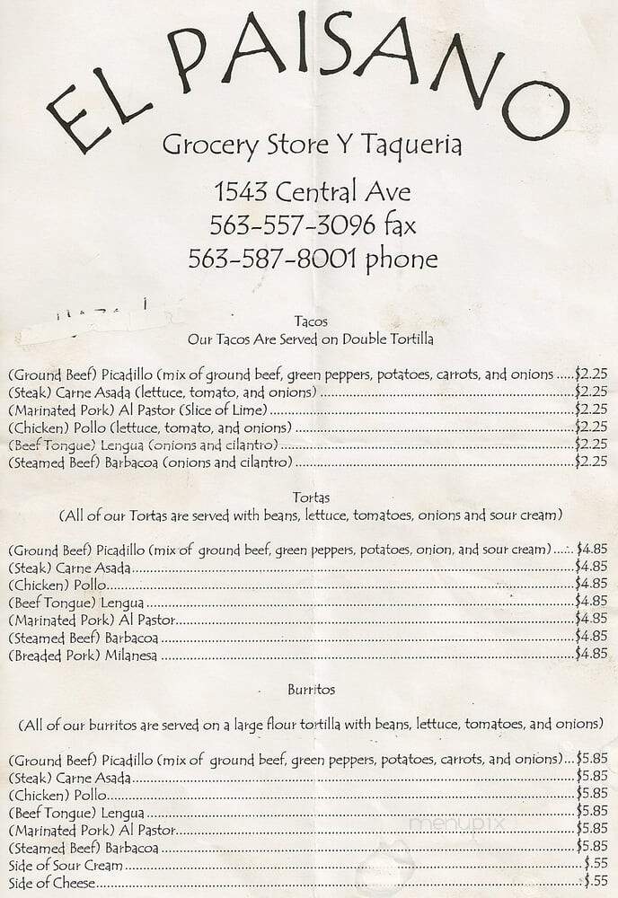 El Paisano - Dubuque, IA menu_pic