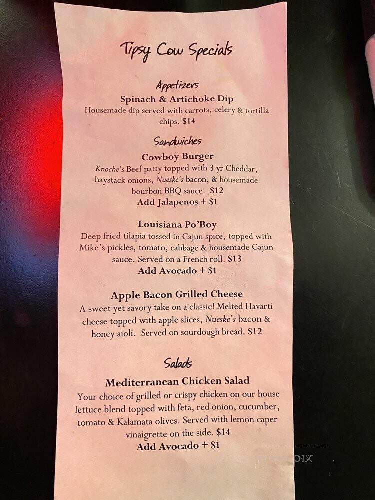 Tipsy Cow - Madison, WI menu_pic