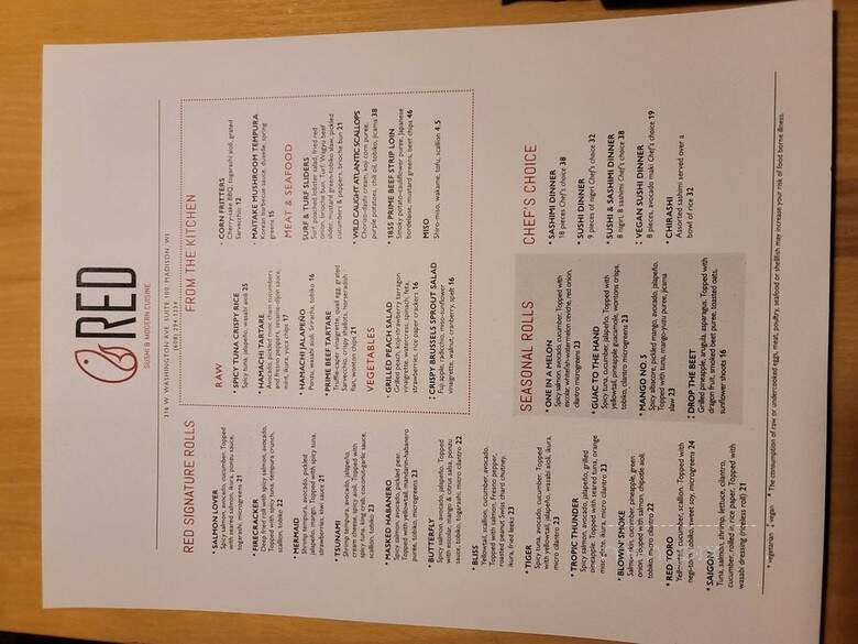 Red Sushi Grill - Madison, WI menu_pic