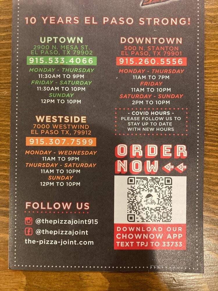 Pizza Joint - El Paso, TX menu_pic