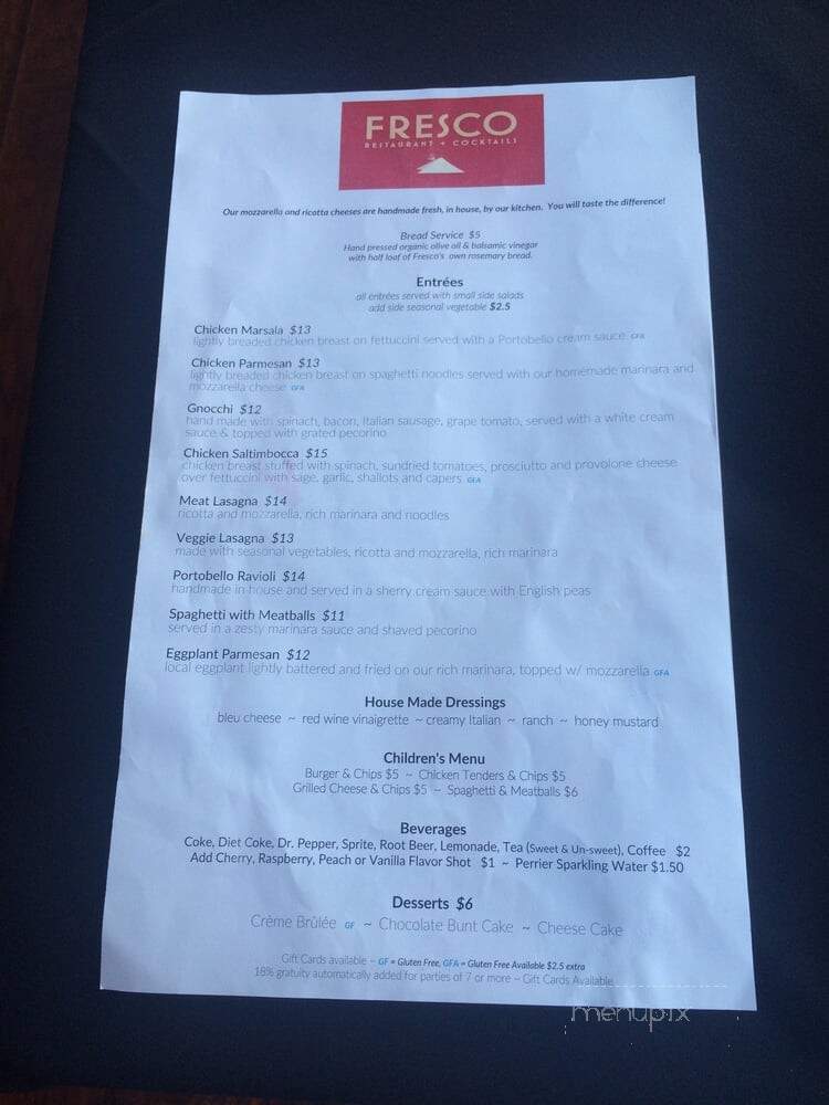 Fresco Cafe Pub - Fayetteville, AR menu_pic