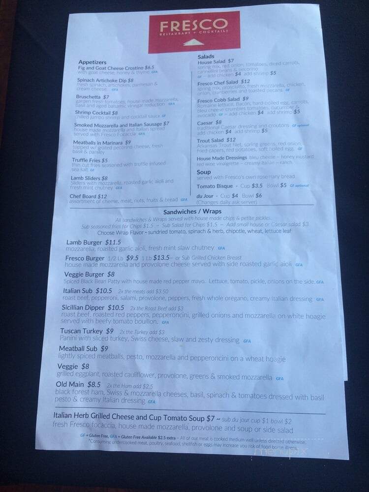 Fresco Cafe Pub - Fayetteville, AR menu_pic