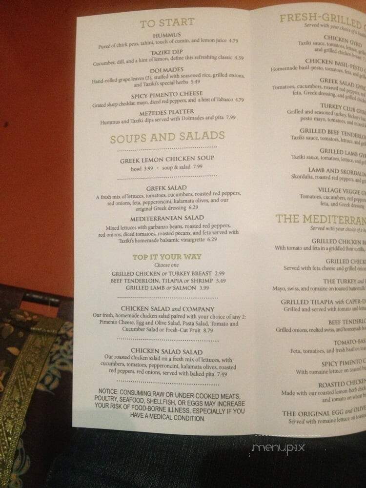 Taziki's Cafe - Franklin, TN menu_pic