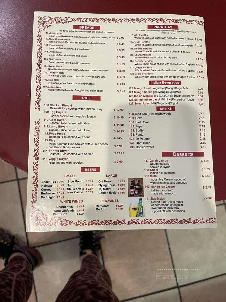 Royal Taj - Fresno, CA menu_pic