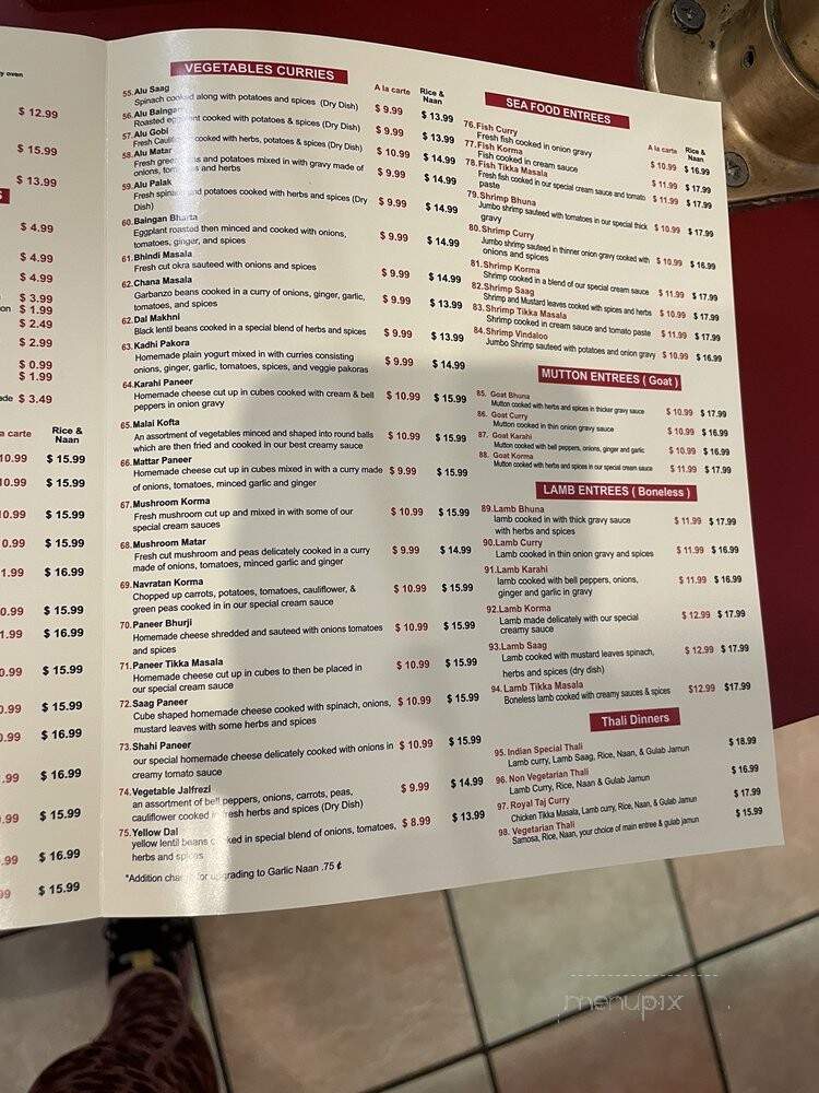 Royal Taj - Fresno, CA menu_pic