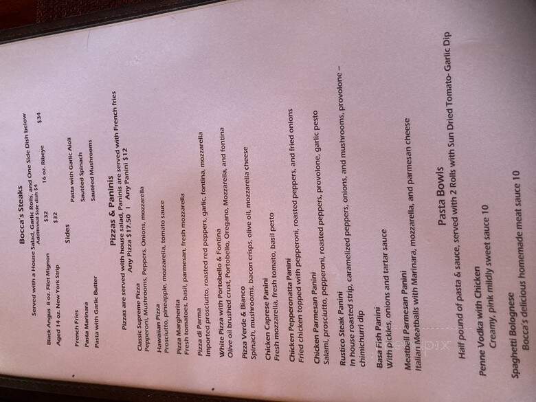 Bocca Ristorante - Greenville, SC menu_pic