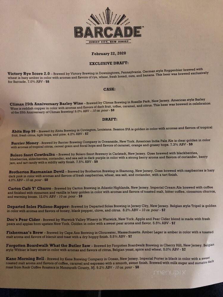 Barcade - Jersey City, NJ menu_pic