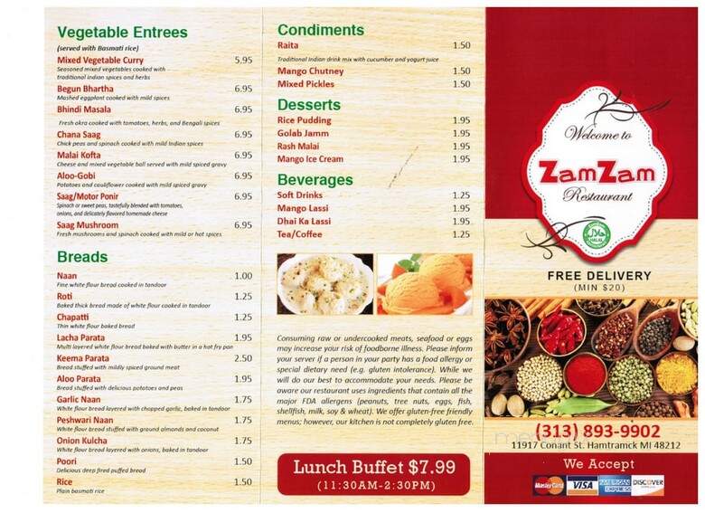 Zam Zam - Hamtramck, MI menu_pic