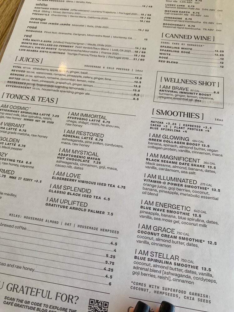 Cafe Gratitude - Los Angeles, CA menu_pic