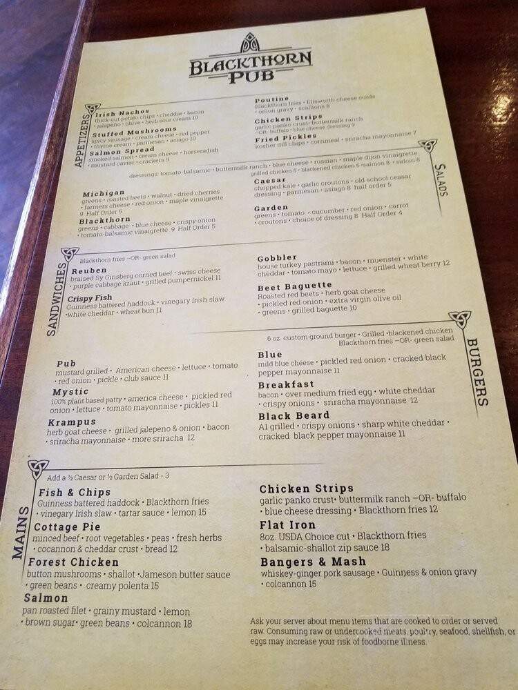 Blackthorne Pub - Holly, MI menu_pic