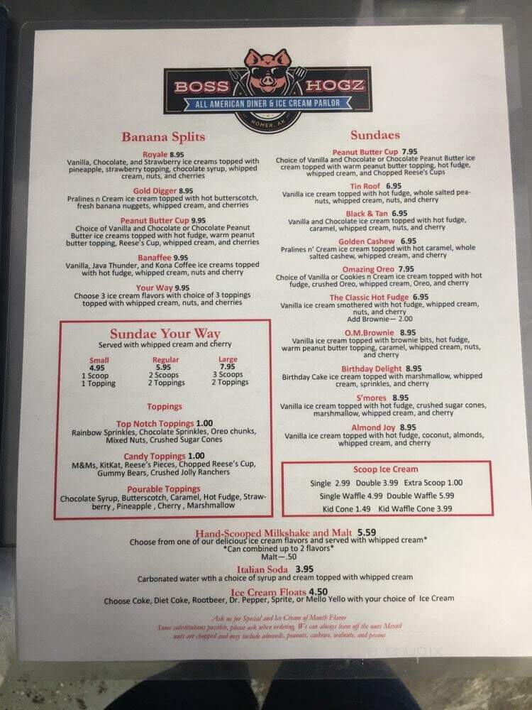Boss Hoggz Restaurant - Homer, AK menu_pic