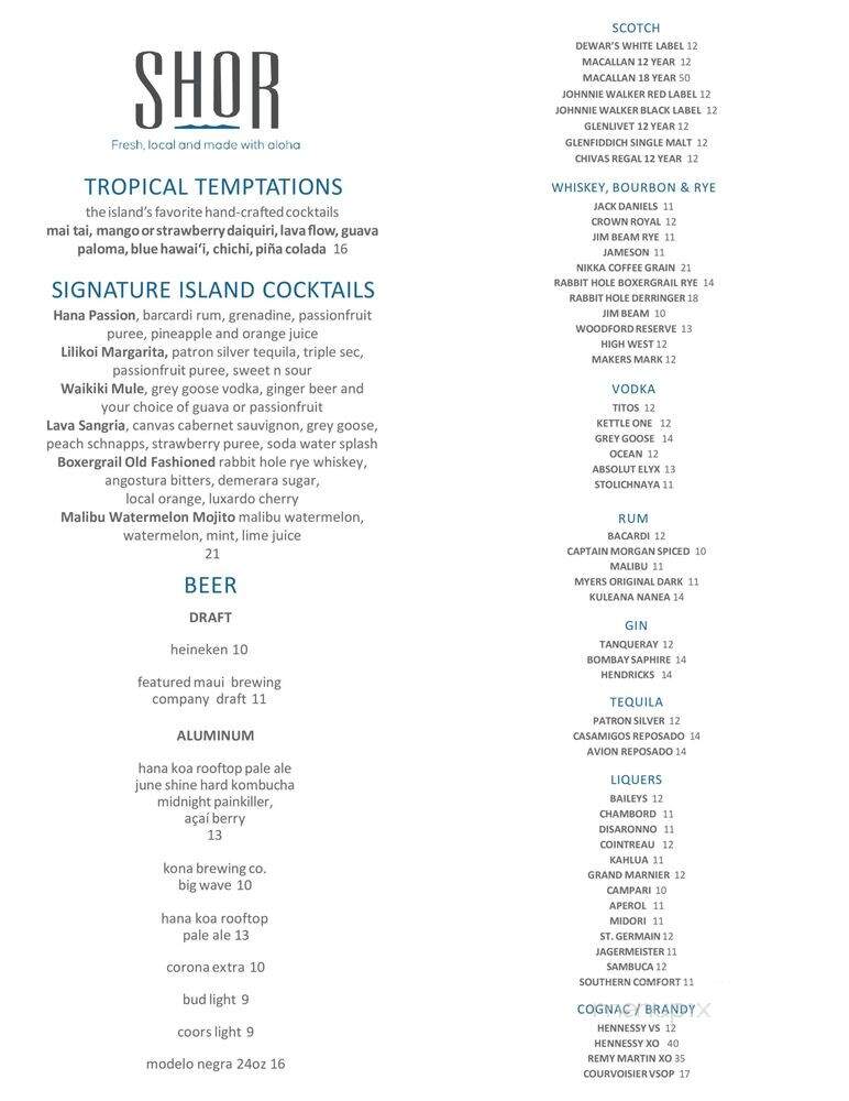 Shor - Honolulu, HI menu_pic