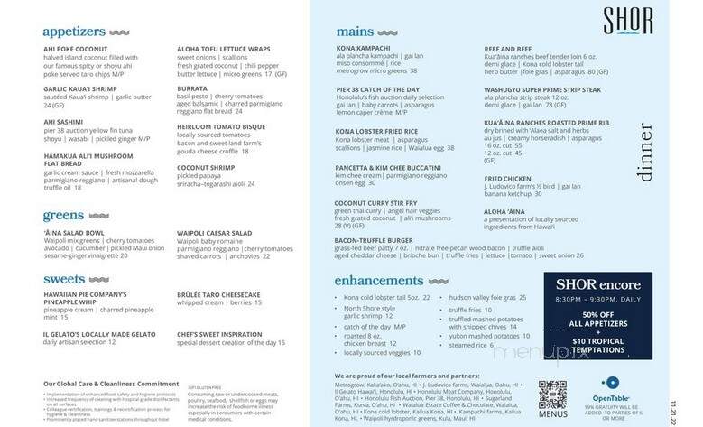 Shor - Honolulu, HI menu_pic