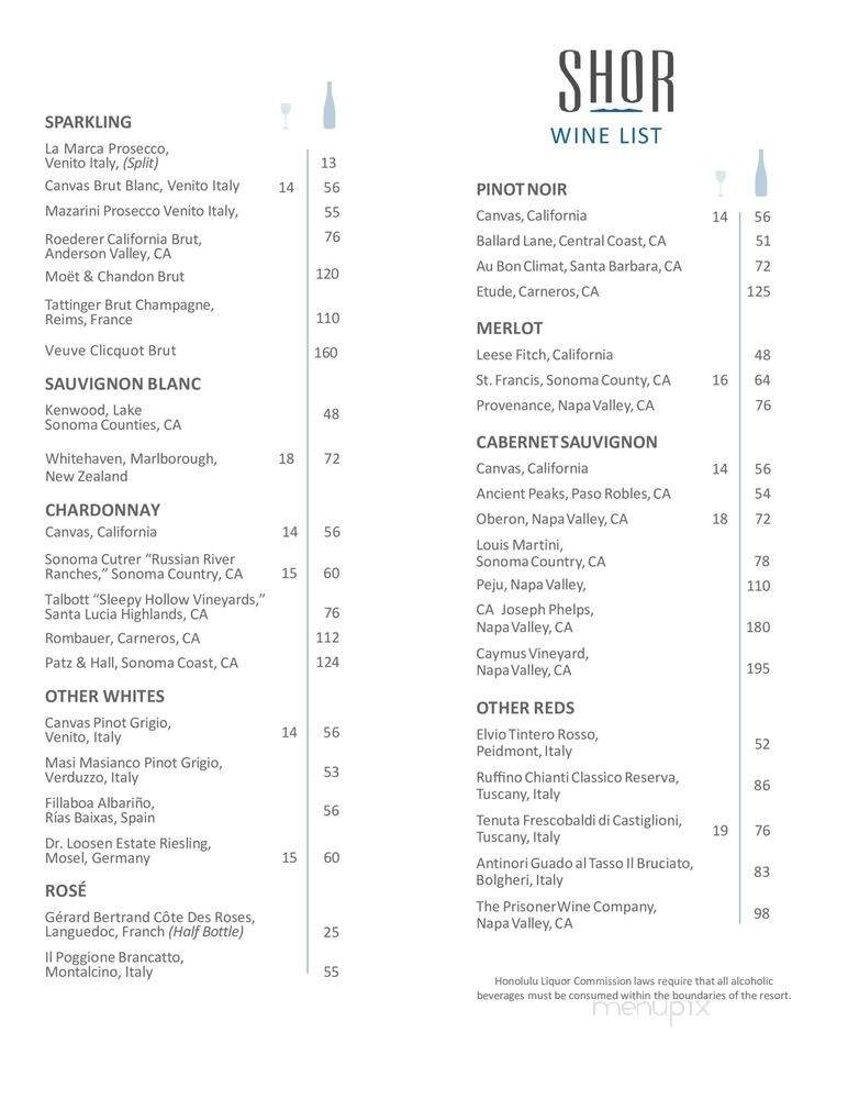 Shor - Honolulu, HI menu_pic