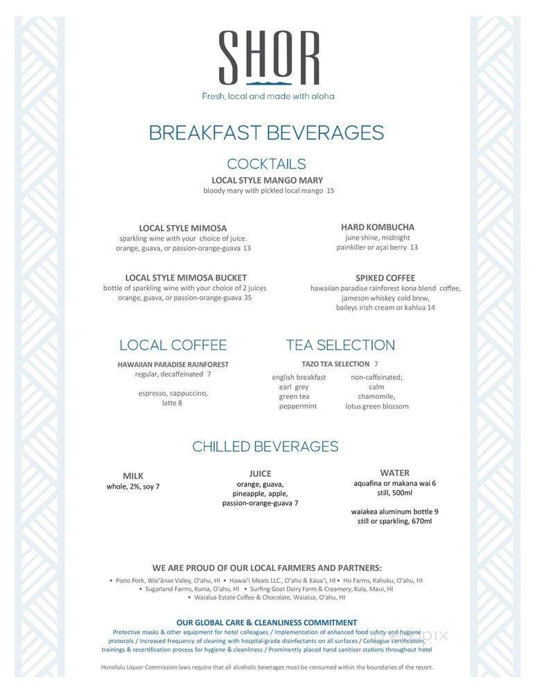 Shor - Honolulu, HI menu_pic