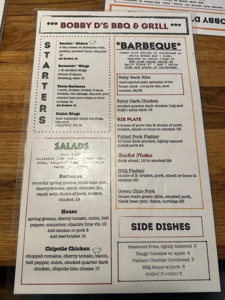 Bobby D's Bar-B-Q Pit at the English Kitchen - Jerome, AZ menu_pic