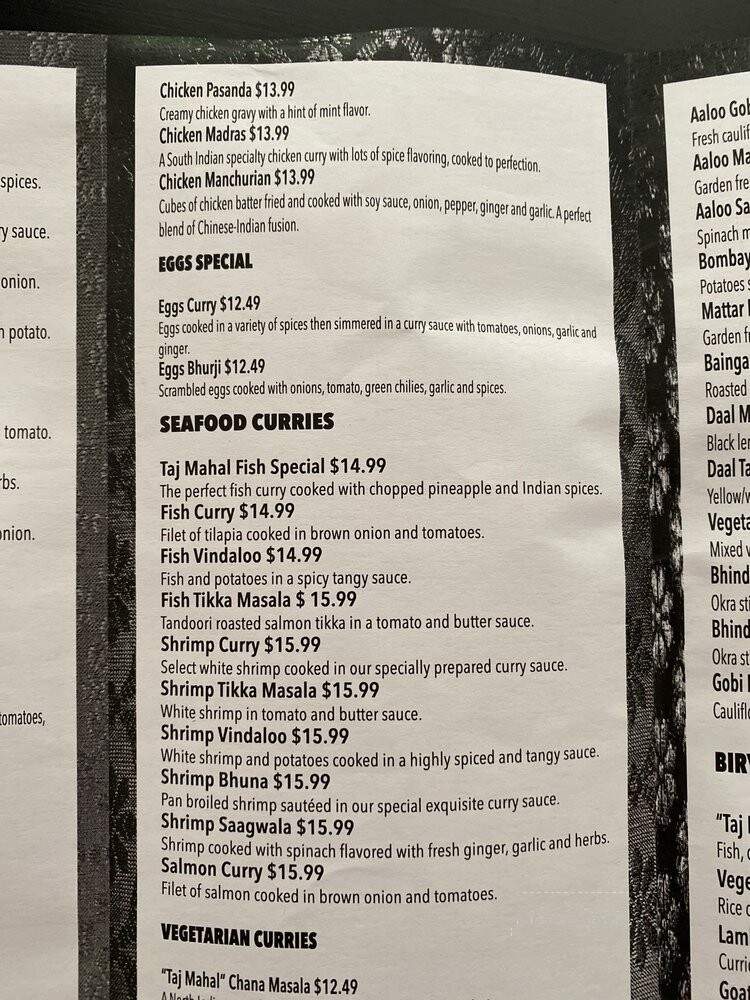 Taj Mahal Grill - Kennesaw, GA menu_pic