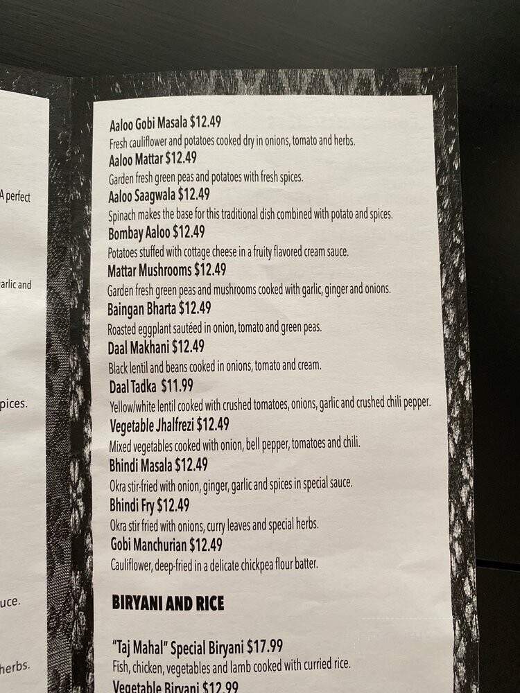 Taj Mahal Grill - Kennesaw, GA menu_pic