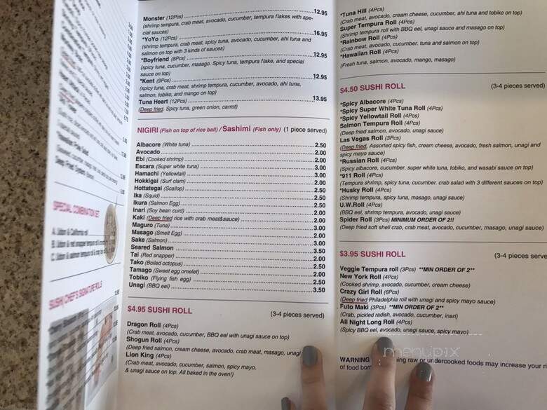 California Monster Sushi Restaurant - Kent, WA menu_pic