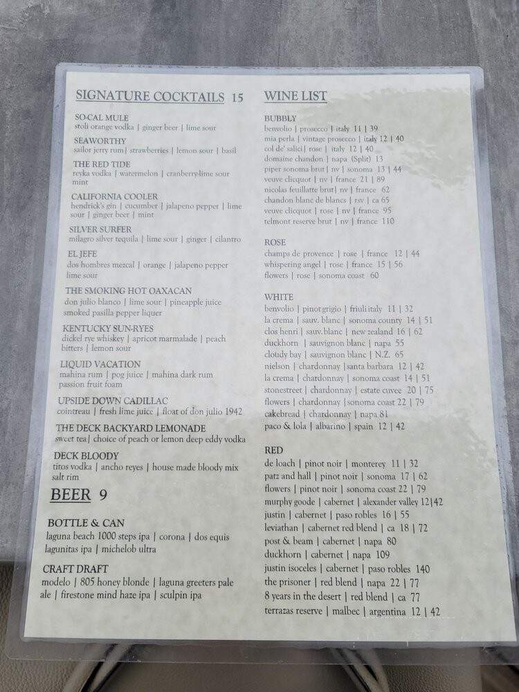 The Deck - Laguna Beach, CA menu_pic