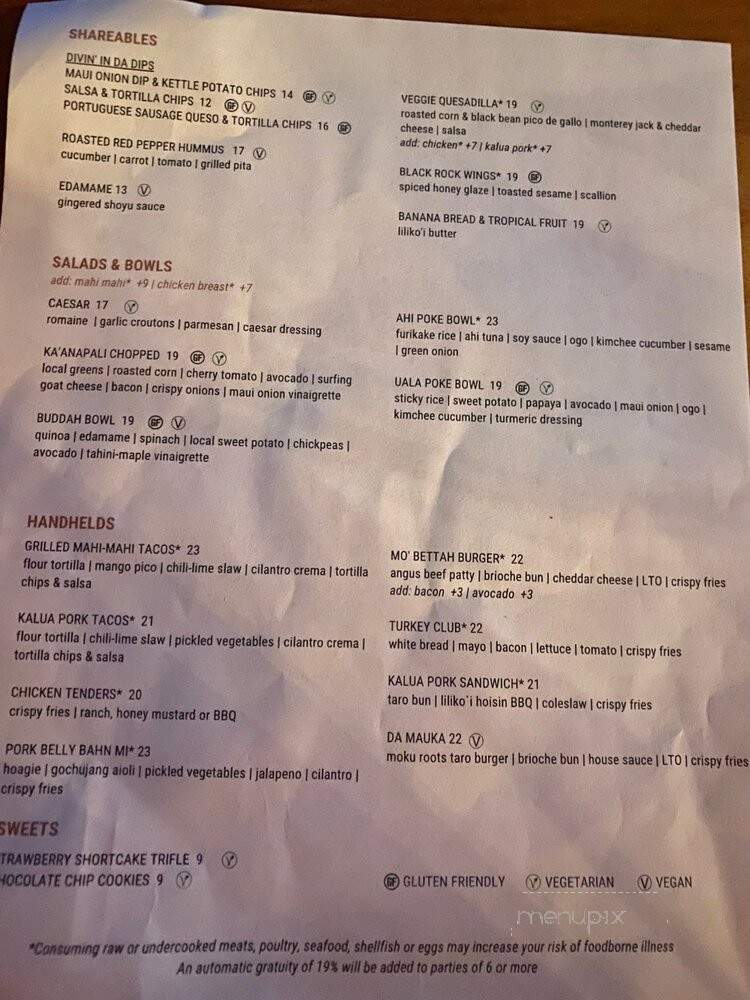 Cliff Dive Bar - Lahaina, HI menu_pic