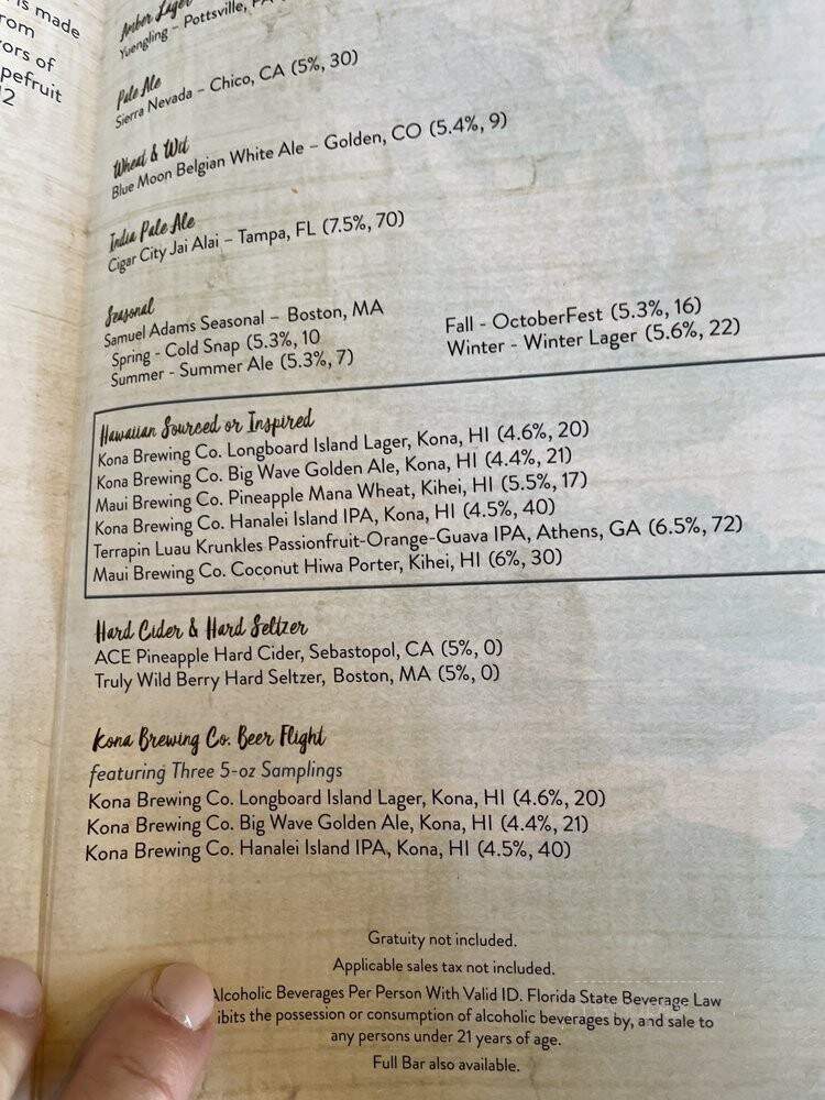 Tambu Lounge - Lake Buena Vista, FL menu_pic