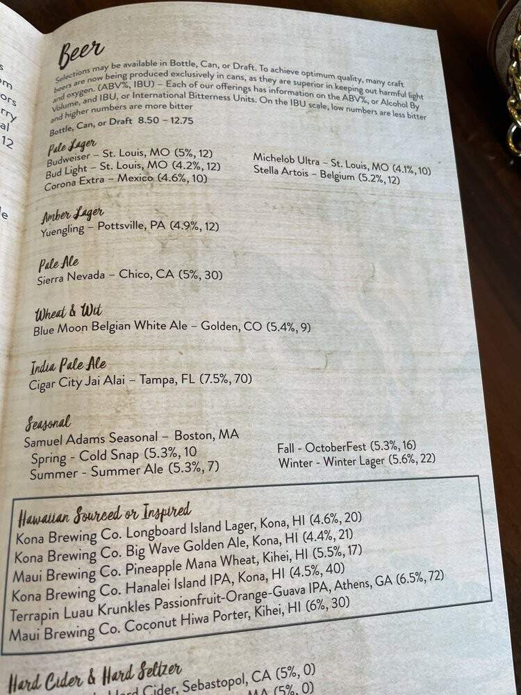 Tambu Lounge - Lake Buena Vista, FL menu_pic