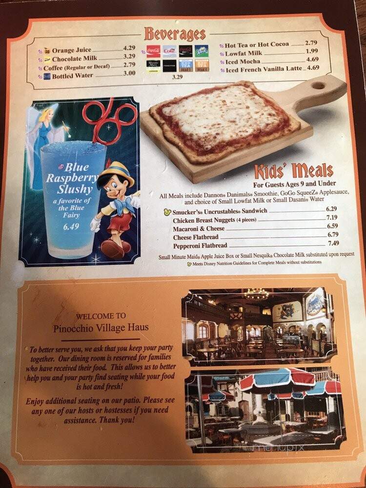 The Pinocchio Village Haus Restaurant - Lake Buena Vista, FL menu_pic