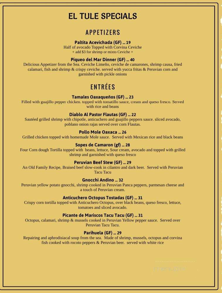 El Tule - Lambertville, NJ menu_pic