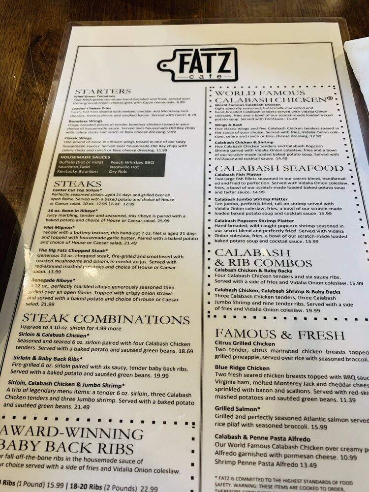 FATZ Cafe - Lexington, SC menu_pic