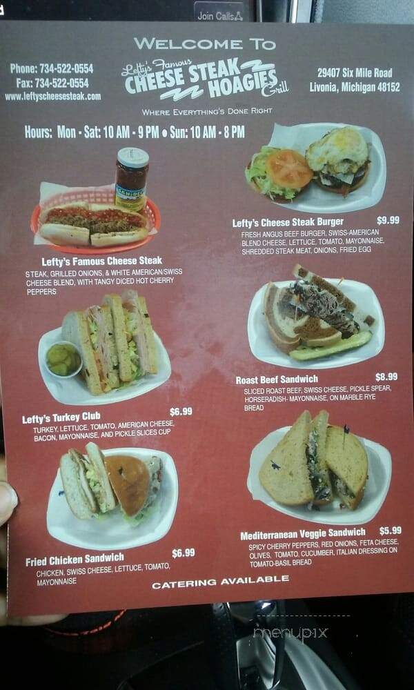 Lefty's Cheese Steak Hogies Grill - Livonia, MI menu_pic