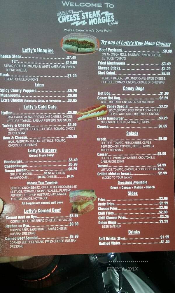 Lefty's Cheese Steak Hogies Grill - Livonia, MI menu_pic