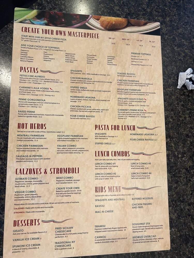 Carmines Pizza and Pasta - Lone Tree, CO menu_pic