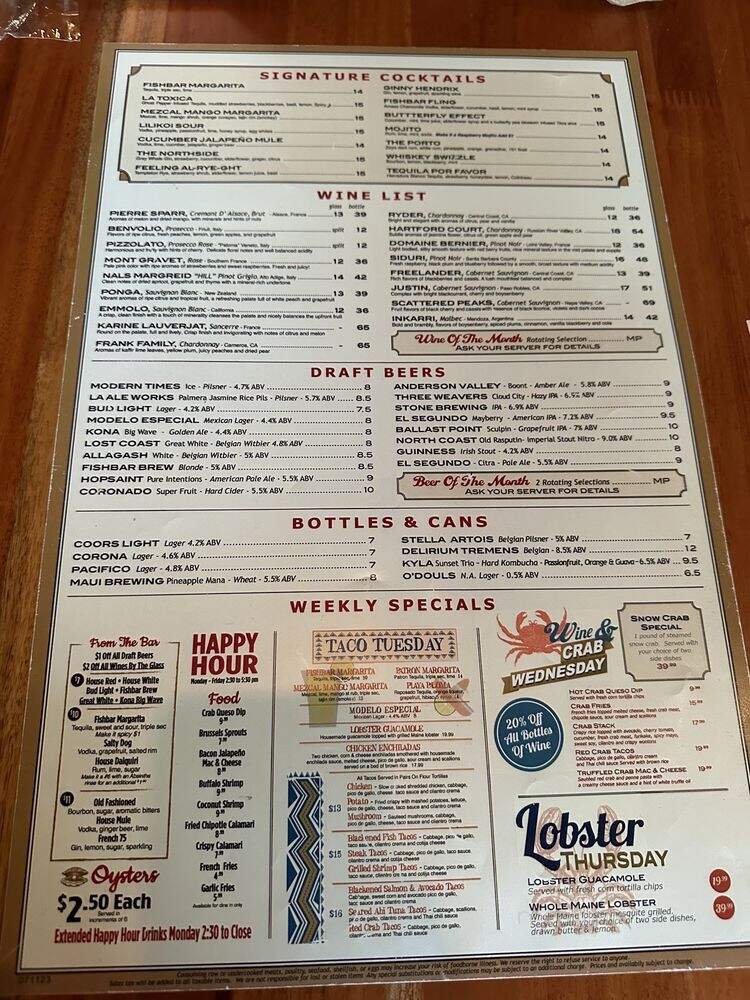 Fishbar - Manhattan Beach, CA menu_pic