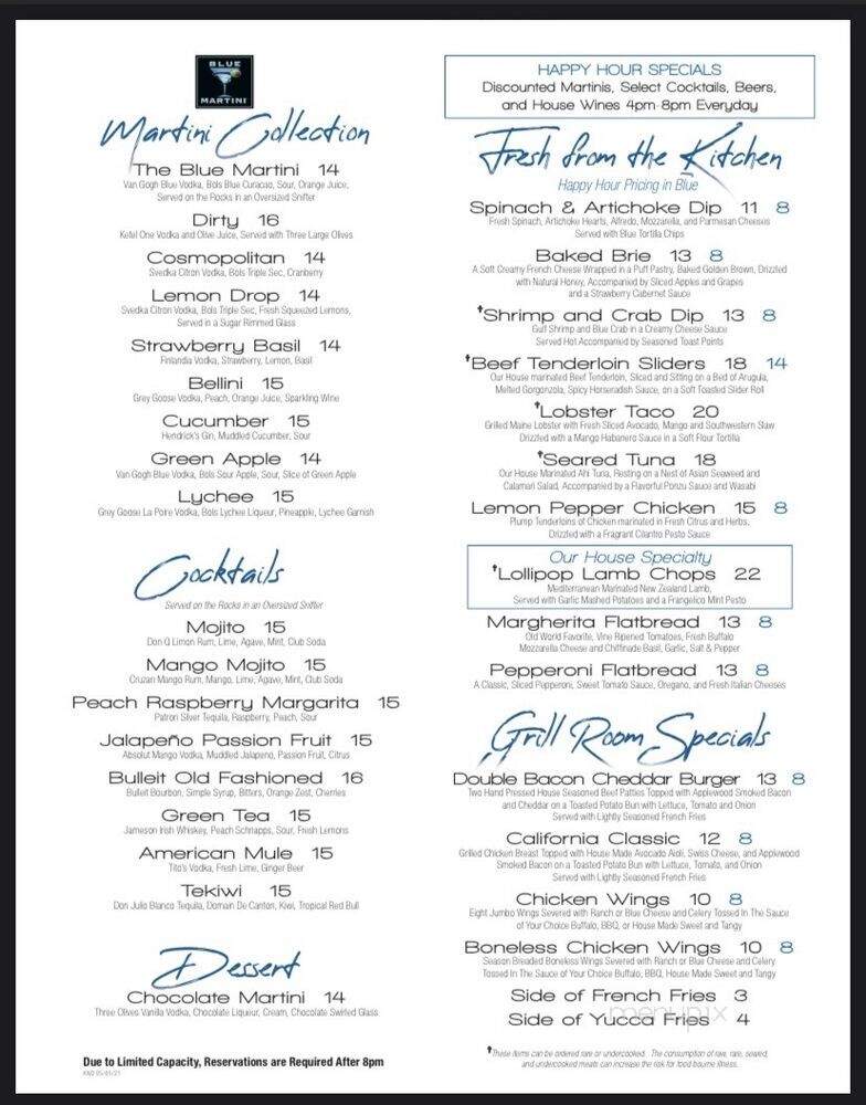 Blue Martini - Miami, FL menu_pic