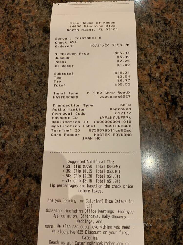 Rice House of Kabob - Miami, FL menu_pic