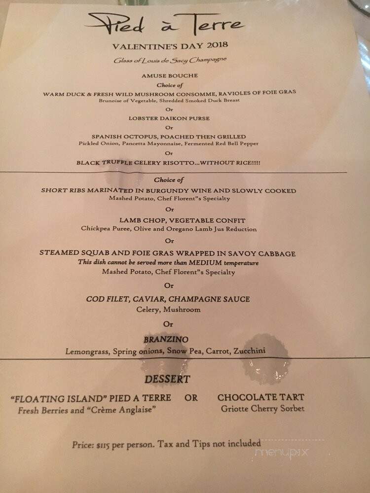 Pied a Terre - Miami Beach, FL menu_pic