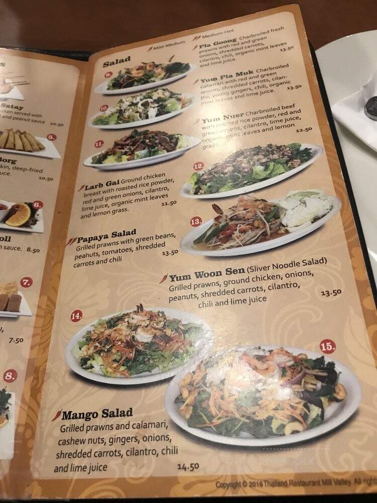 Thailand Restaurant - Mill Valley, CA menu_pic