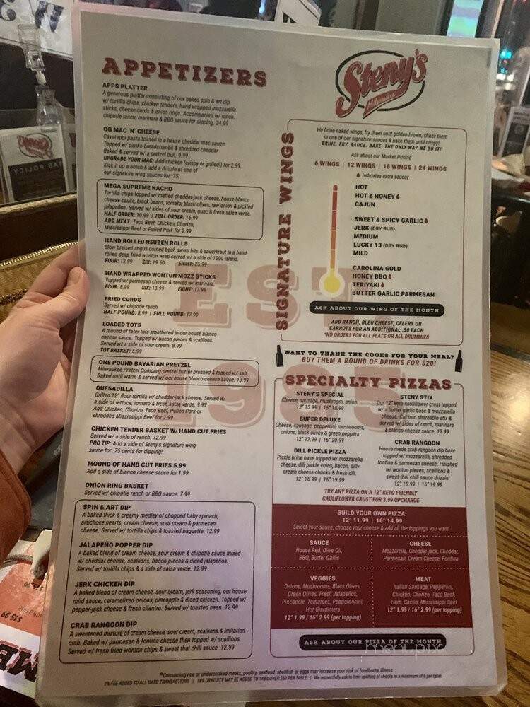 Steny's Tavern Grill - Milwaukee, WI menu_pic