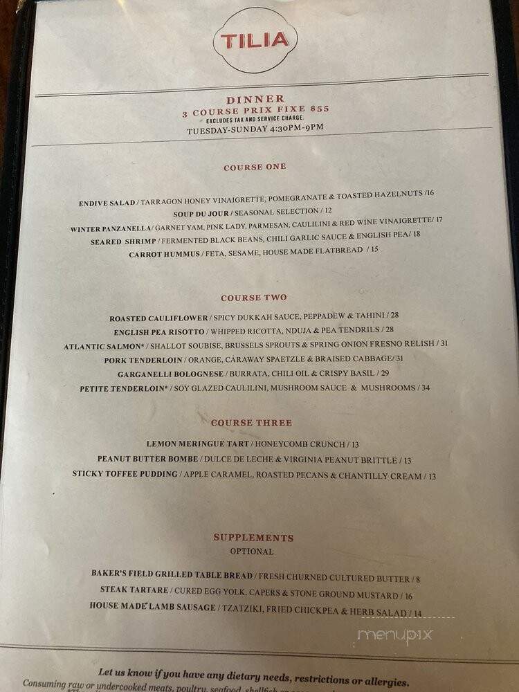 Tilia - Minneapolis, MN menu_pic