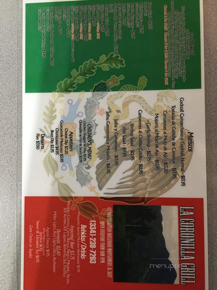 La Coronilla - Montgomery, AL menu_pic