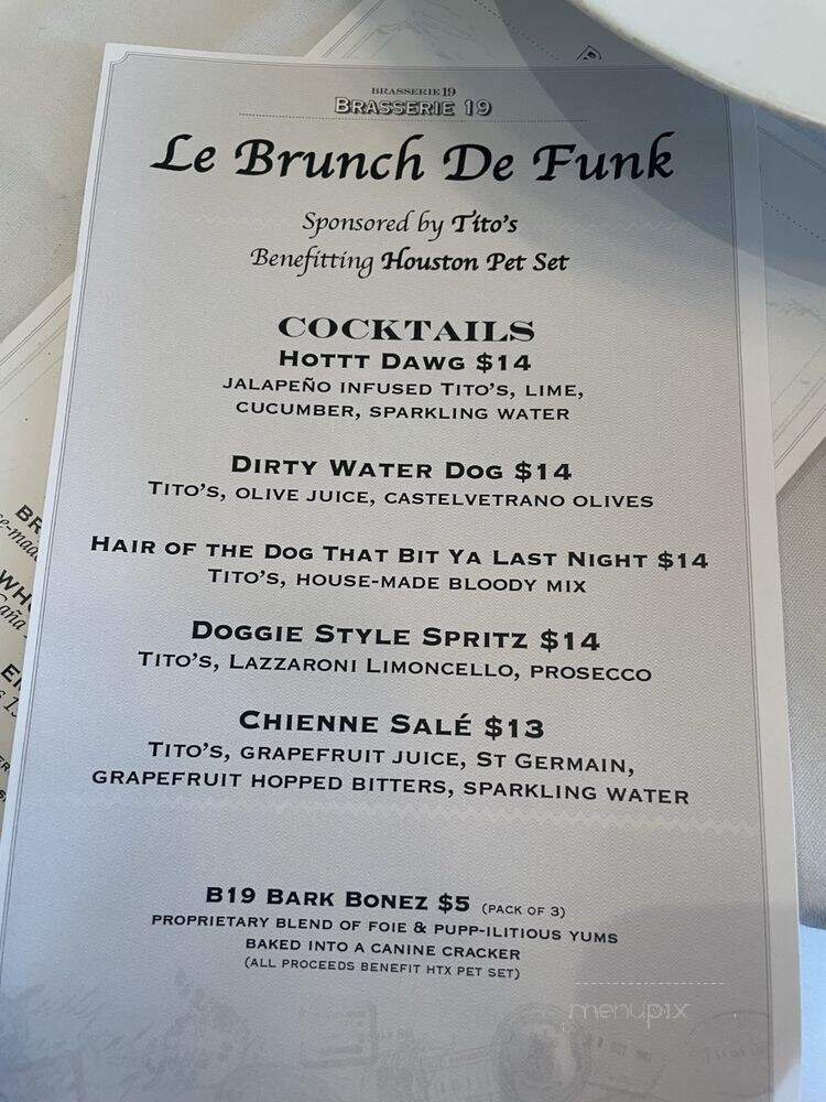 Brasserie 19 - Houston, TX menu_pic