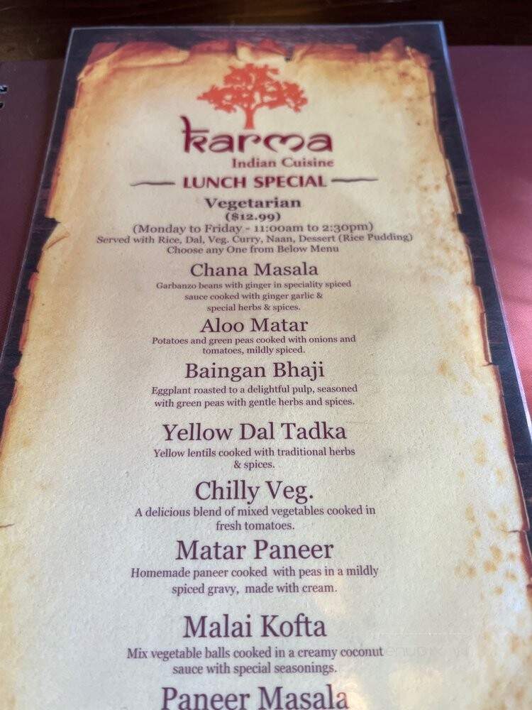 Karma Indian Cuisine - Moorpark, CA menu_pic