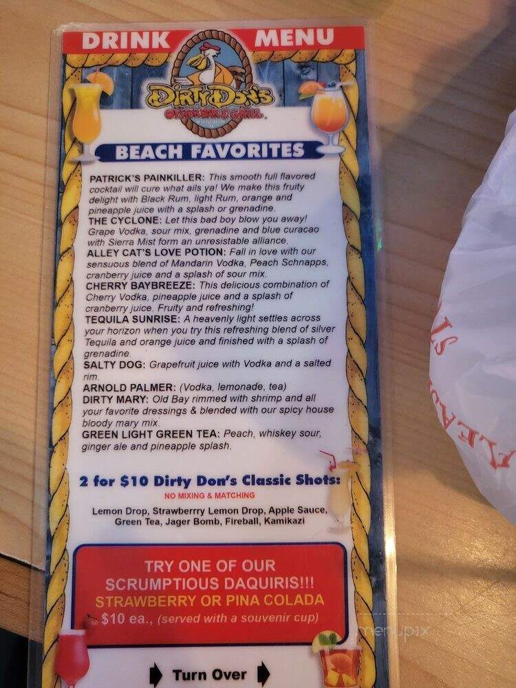 Dirty Don's Oyster Bar Grill - Myrtle Beach, SC menu_pic