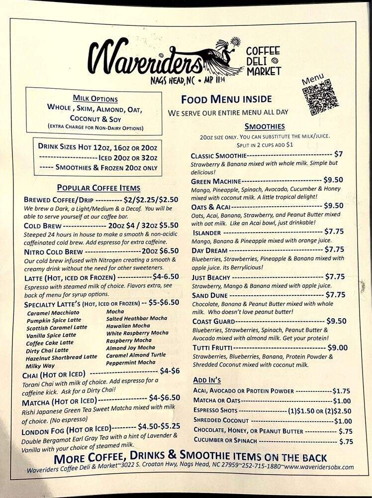 Waveriders Coffee and Deli - Nags Head, NC menu_pic