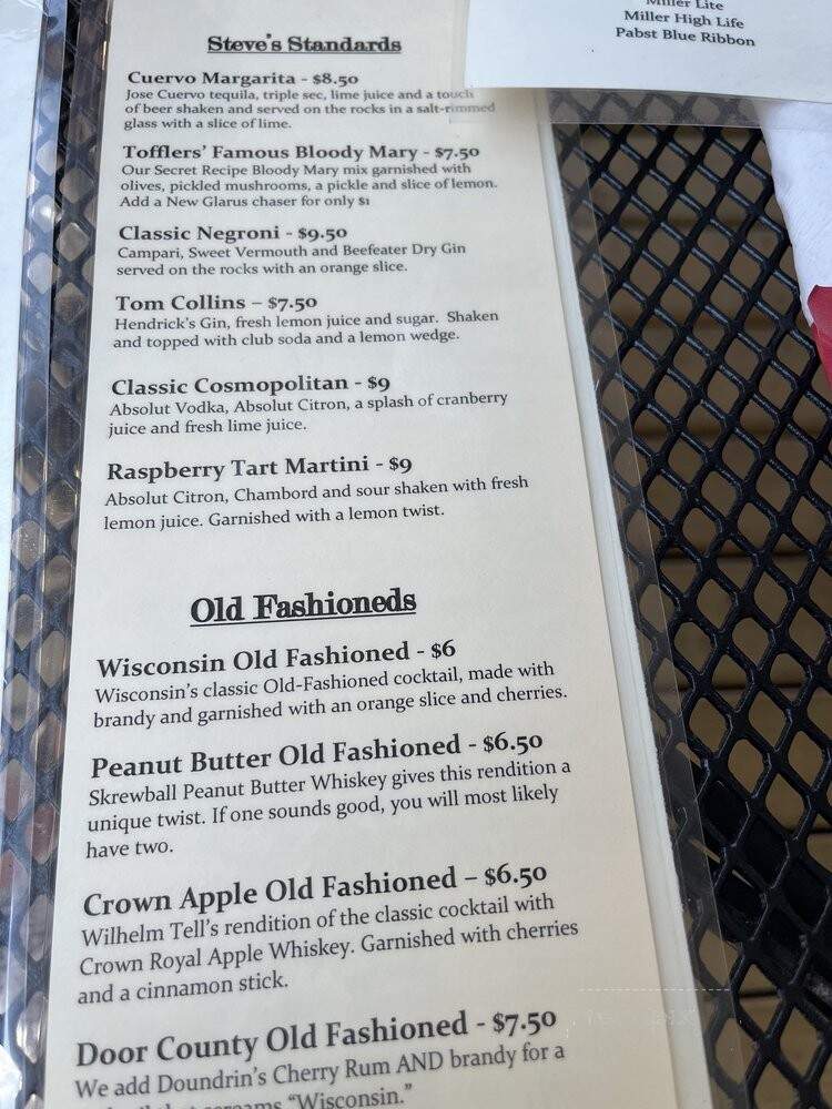 Tofflers - New Glarus, WI menu_pic